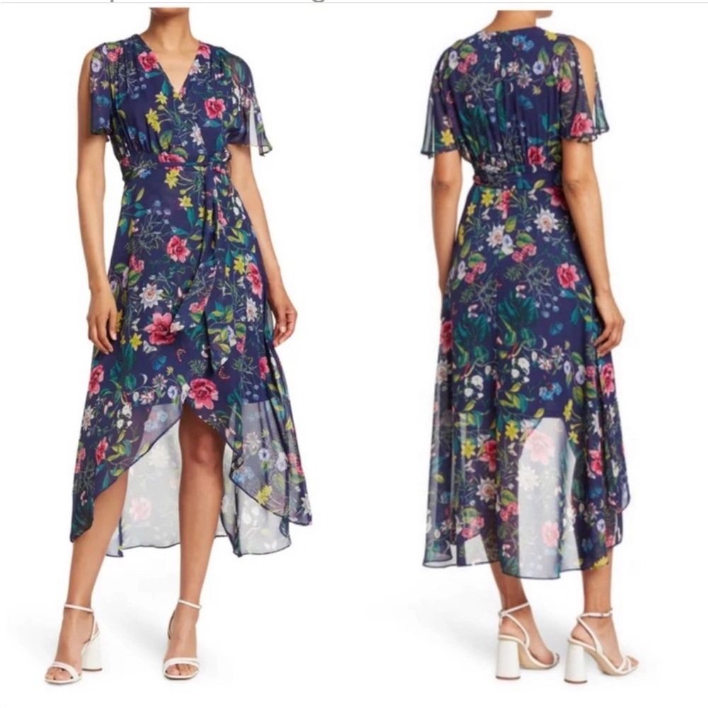 NWTS Eliza J Floral Faux Wrap Dress High Low
Navy blue floral